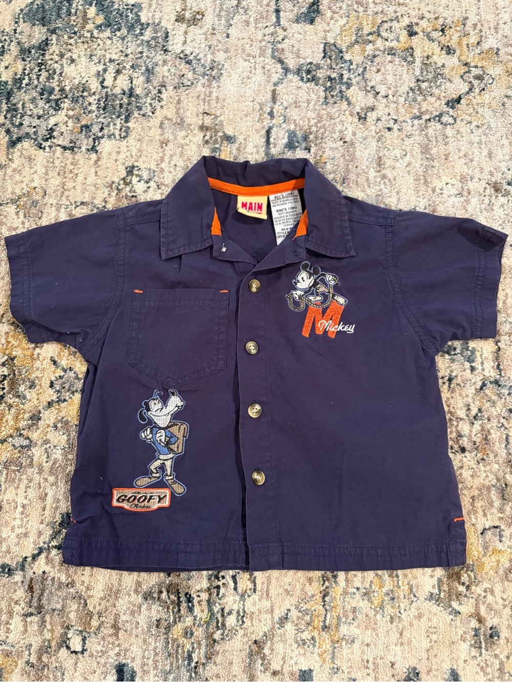 Disney Main Street Vintage Baby 18 Months Button Down Patches Goofy Mickey Mouse